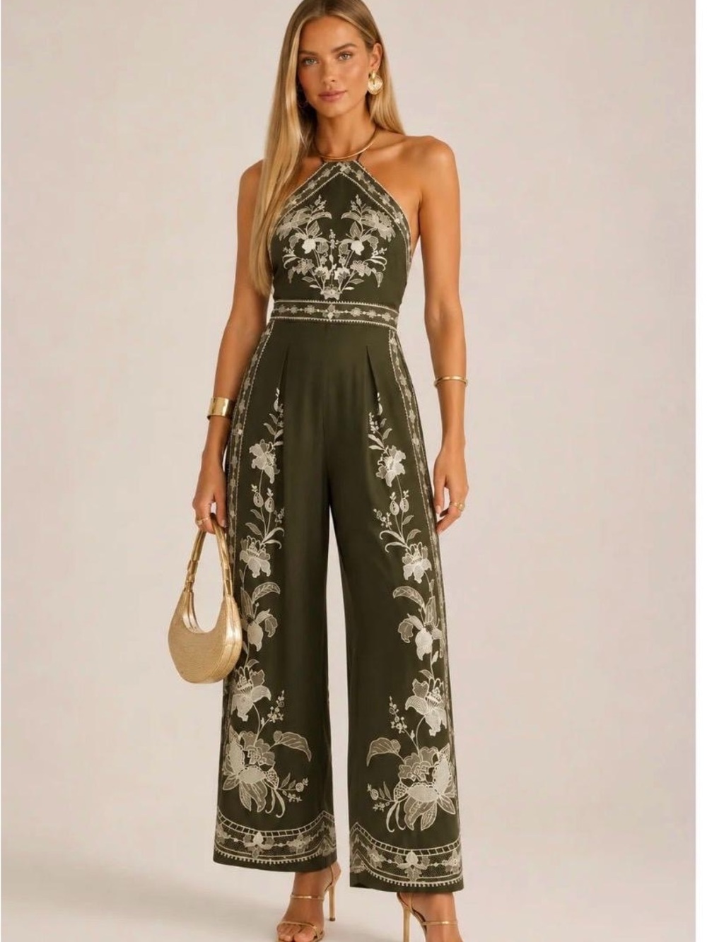 Farm Rio - NEVER USED Women's wear Olive Green Wide-Leg Jumpsuit
